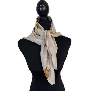 Vintage Womens Floral Silk Scarf Brown Rose Print  29 inch Square Retro